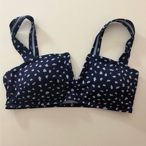 Aerie V Bandeau Bikini Top Navy and Light Blue Dots NWT Size L